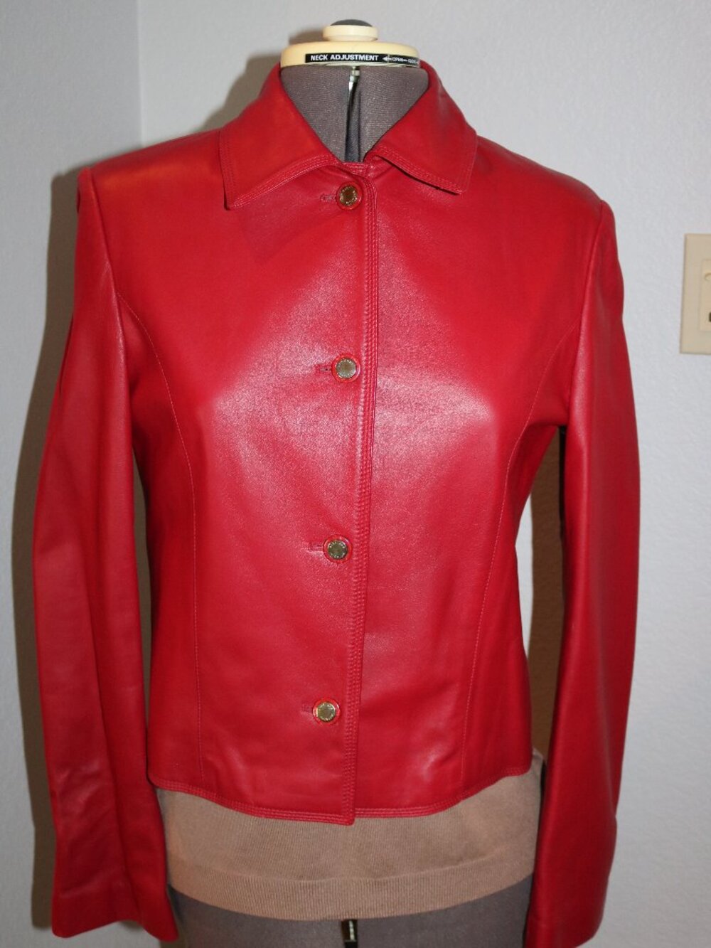 Adrienne Vittadini Red Genuine Leather Jacket Cropped Blazer Italy SZ M NWOT